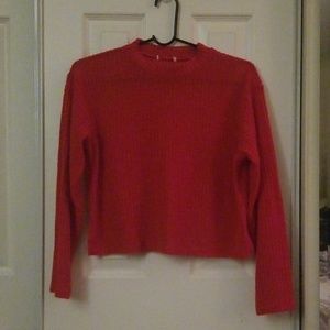 Red crop top long sleeve sweater